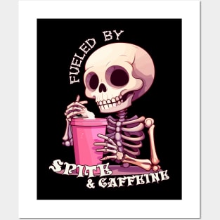 Fueled By Spite And Caffeine Cute Skeleton Halloween Posters and Art